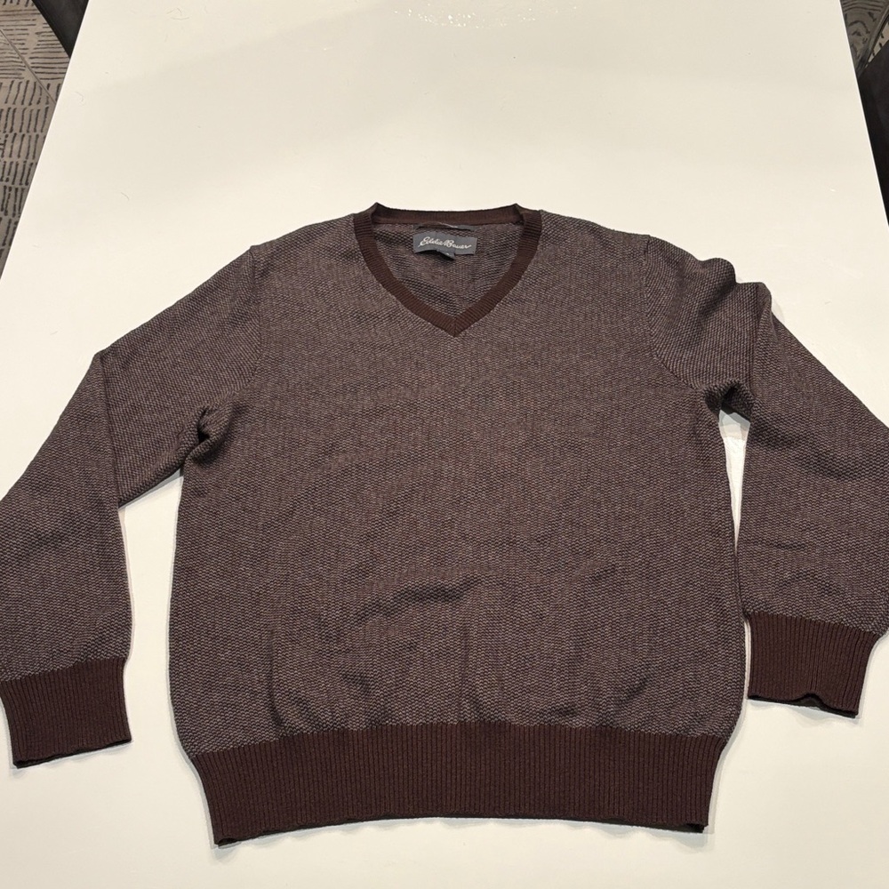 Eddie Bauer Men's Chocolate V-Neck Sweater